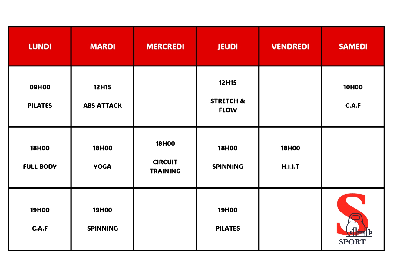 Horaires - cours collectifs