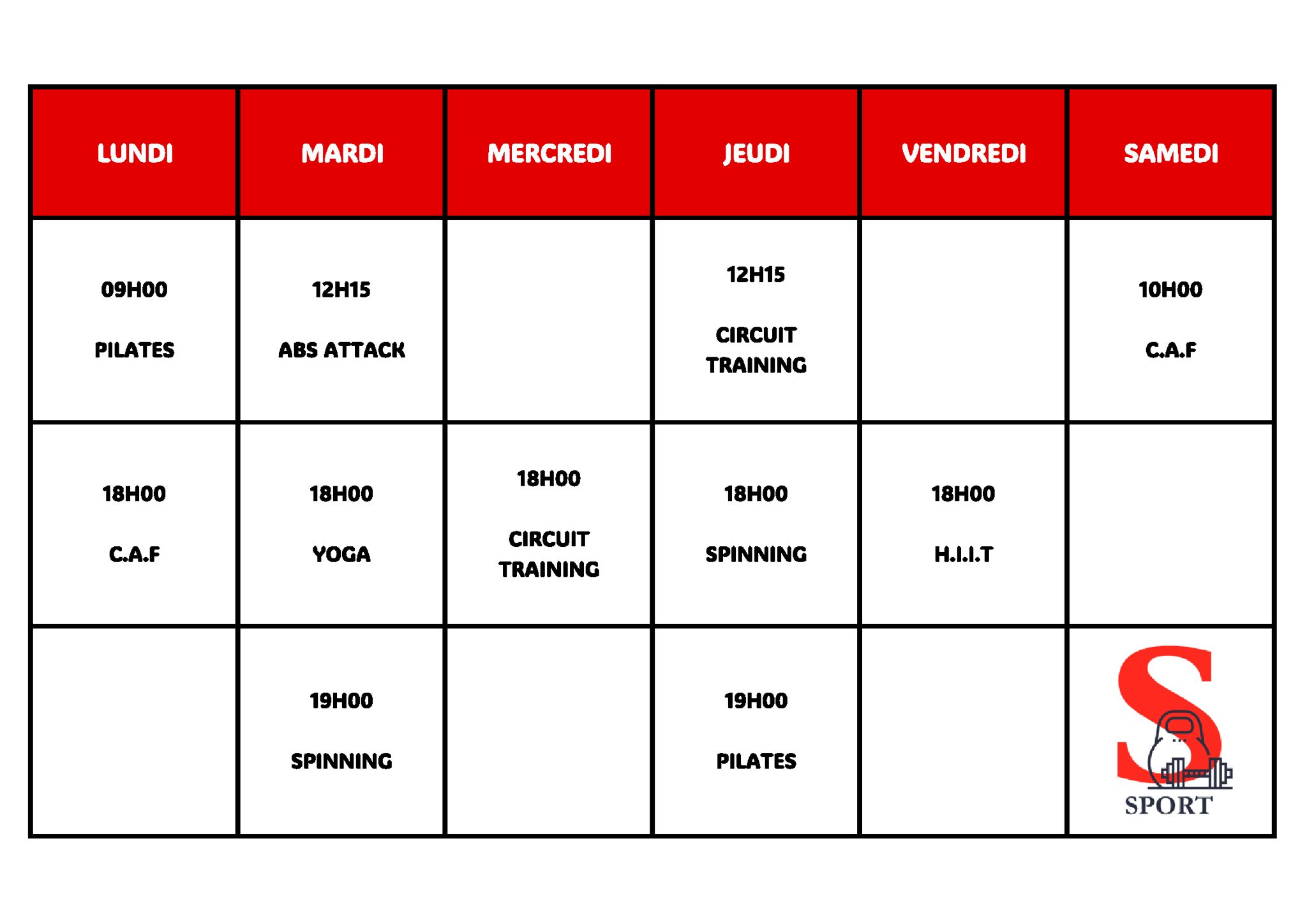 Horaires - cours collectifs