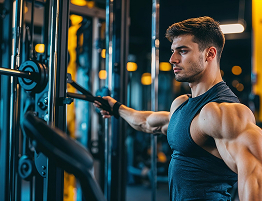 Homme effectuant un exercice de musculation &agrave; la poulie