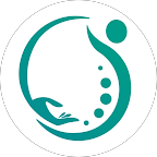 Logo rond turquoise avec silhouette de mains et bulles