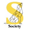 Logo Society avec un loup géométrique stylisé devant un S jaune